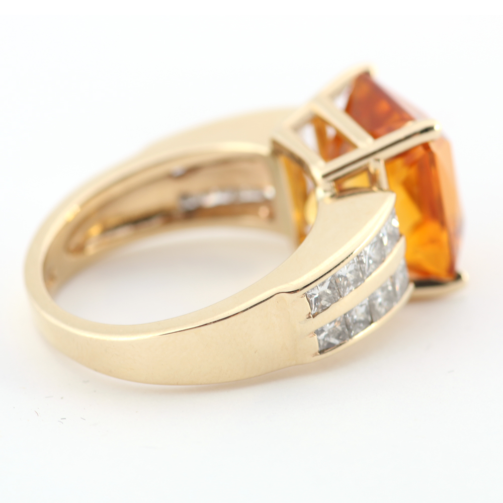 14K Yellow Gold Ring with Diamonds and Citrine