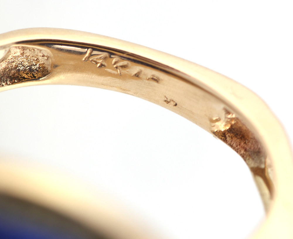 14K Yellow Gold Lapis Lazuli and Diamond Ring