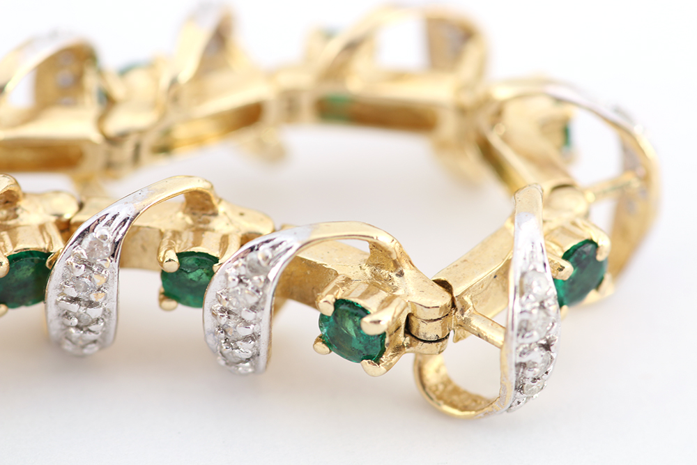 Emerald and Diamond 14K Gold Bracelet