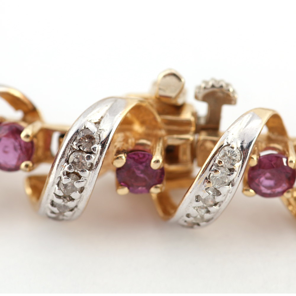 Pink Sapphire and Diamond 14K Gold Bracelet