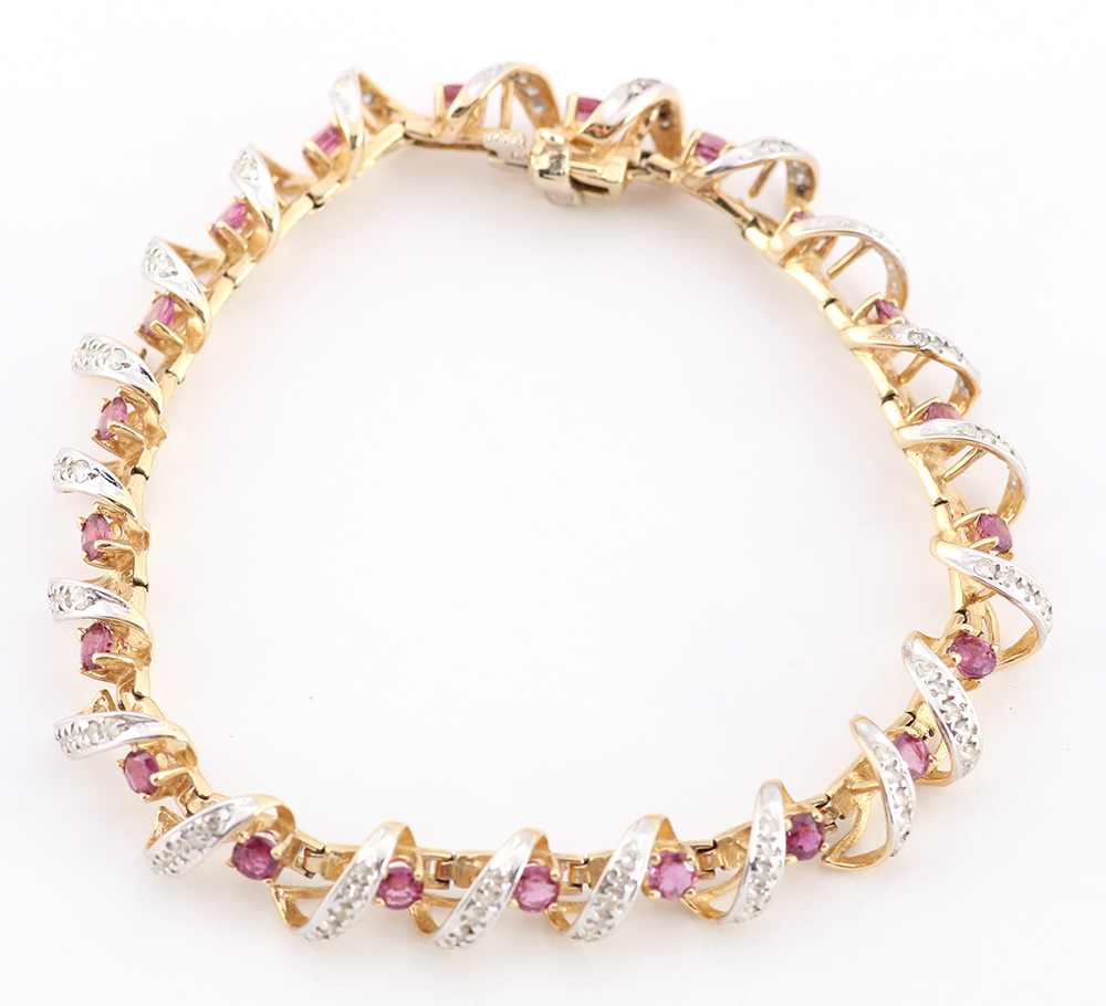Pink Sapphire and Diamond 14K Gold Bracelet