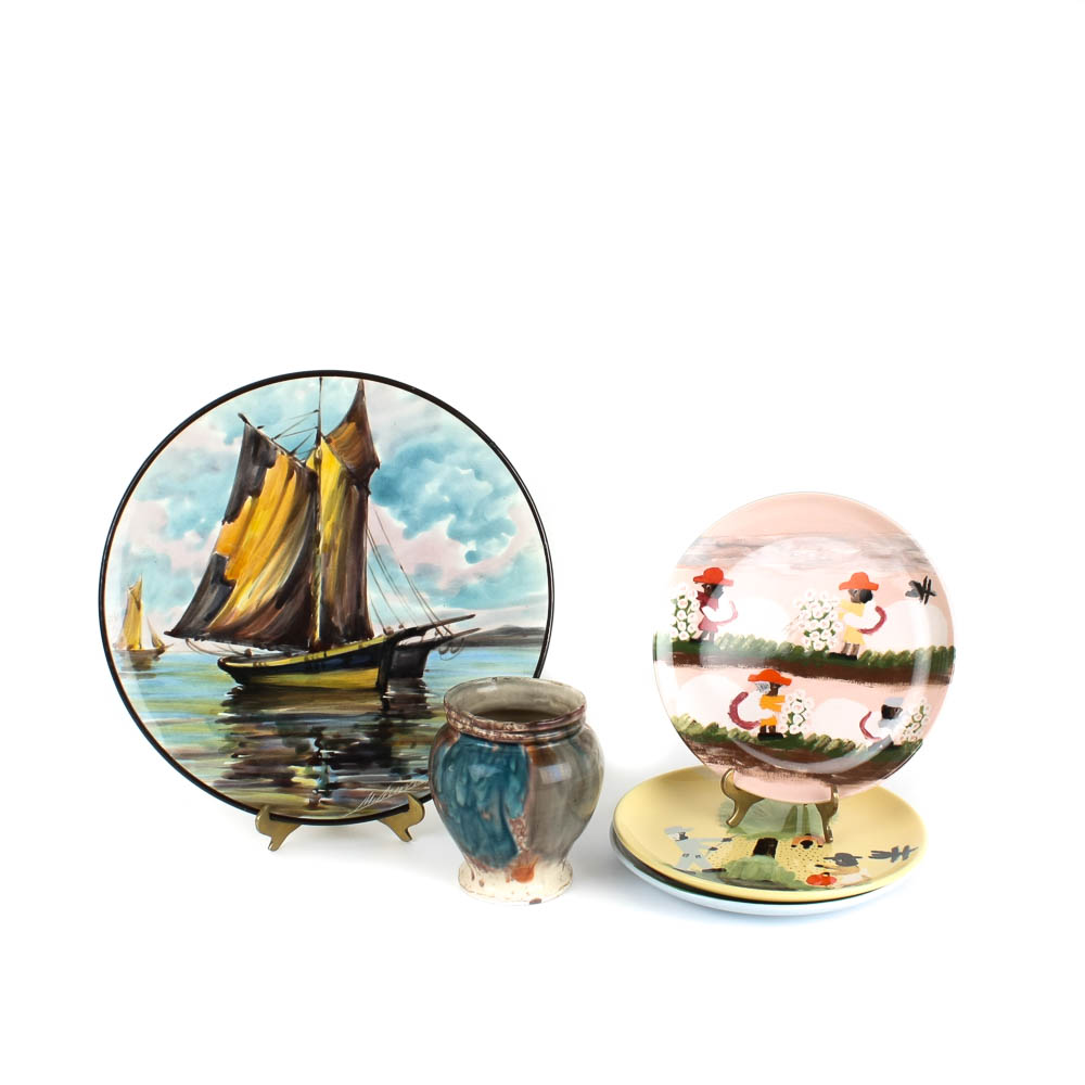 Hand Decorated Clementine Hunter Plates by Jennifer Sweeney and Decorative Wall Plate