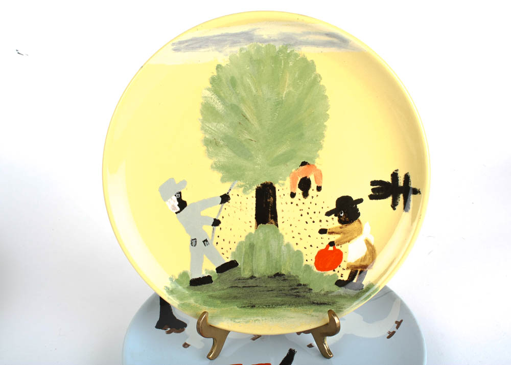 Hand Decorated Clementine Hunter Plates by Jennifer Sweeney and Decorative Wall Plate