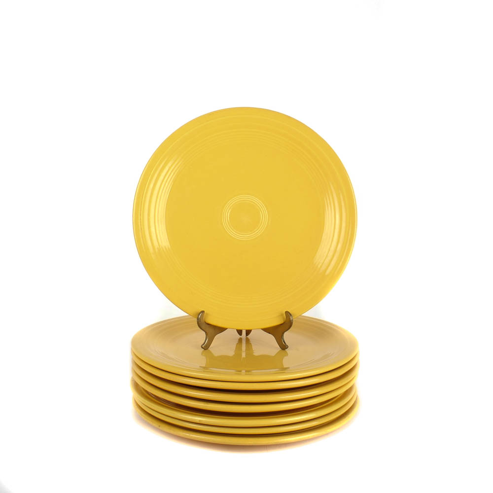 Set of Eight Vintage Fiestaware Plates in Sunny Yellow Glaze