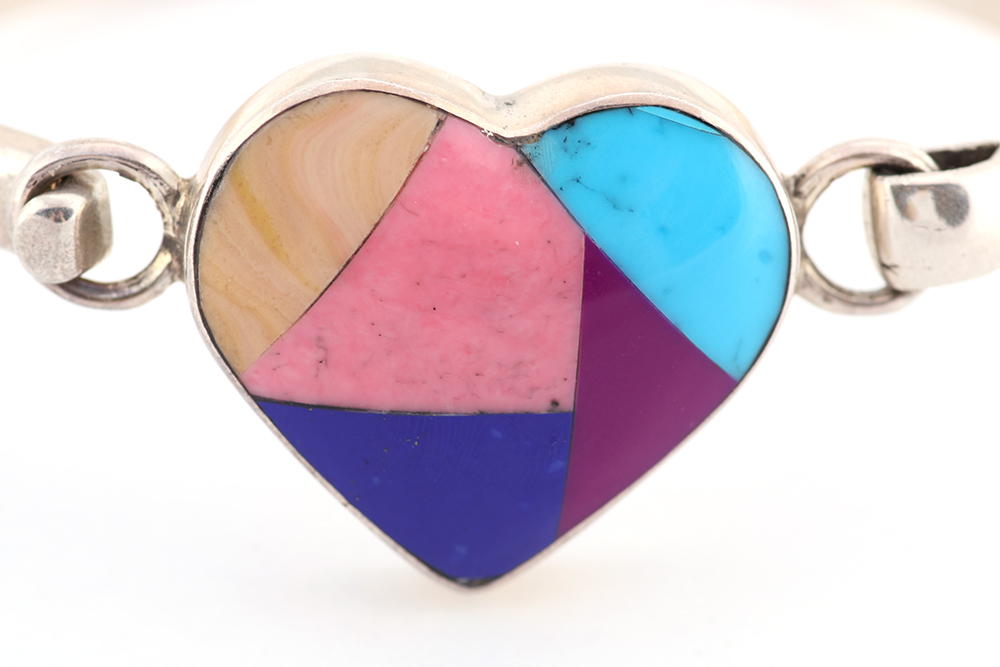 Mexican Sterling Silver Bracelet with Heart Mosaic