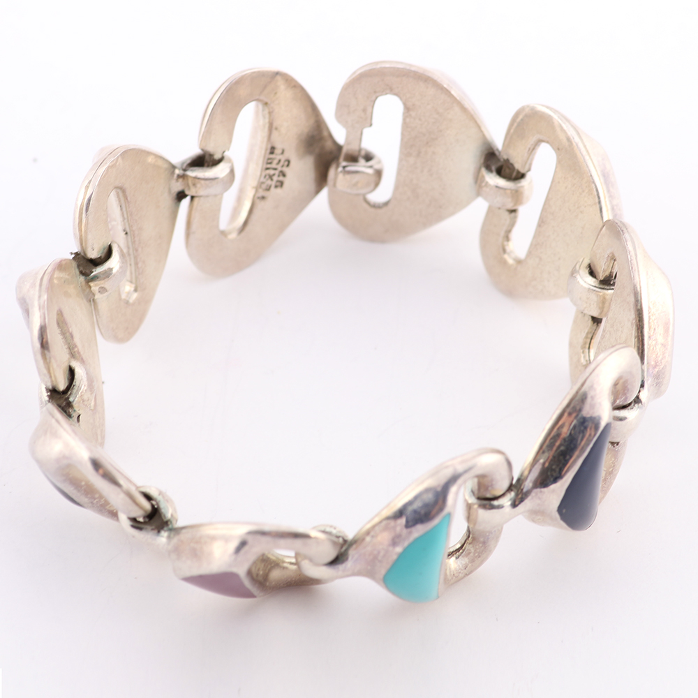 Mexican Sterling Silver Braclet with Semi-Precious Inlays