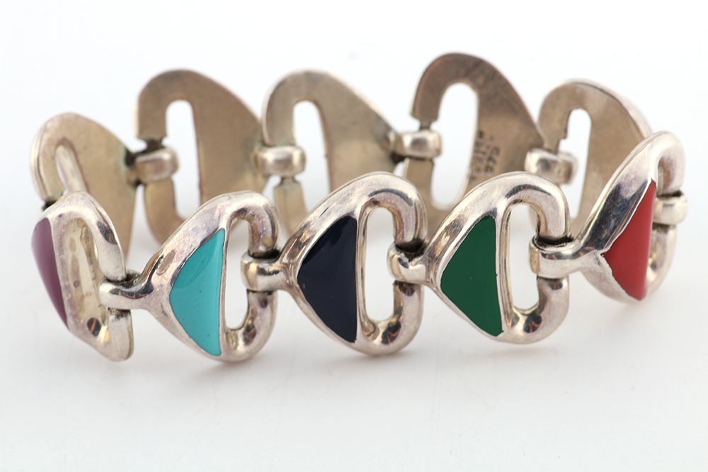Mexican Sterling Silver Braclet with Semi-Precious Inlays