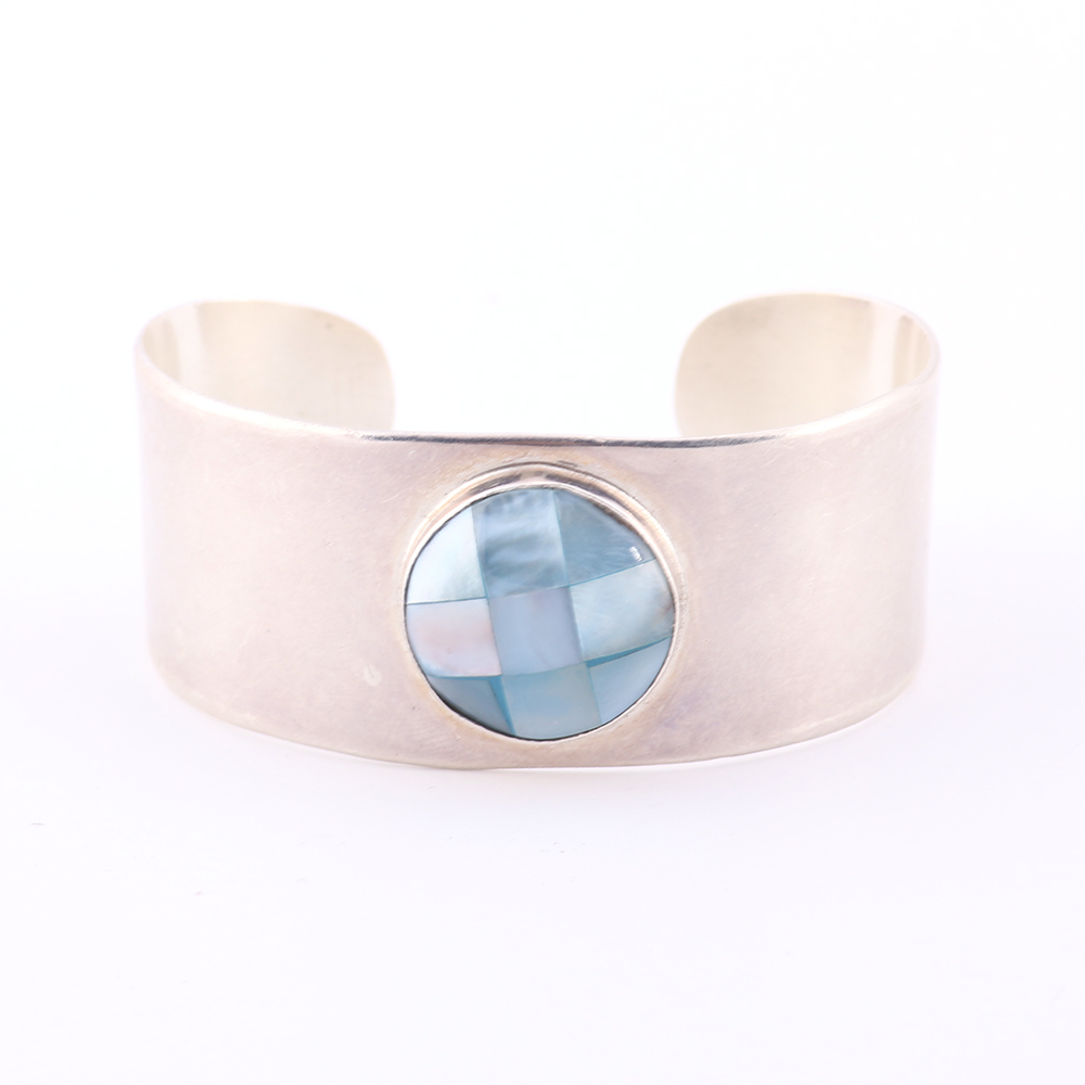 Sterling and Dyed Mother of Pearl Cuff Bracelet