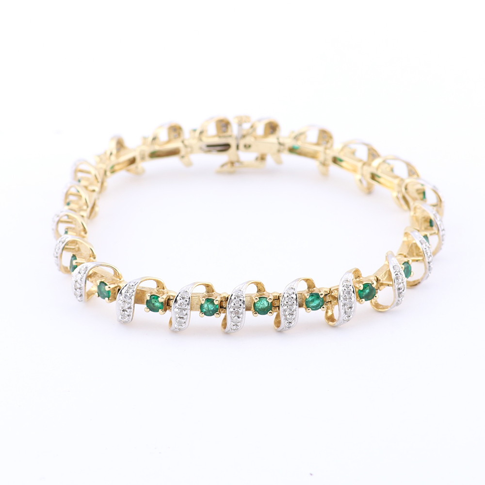 Emerald and Diamond 14K Gold Bracelet