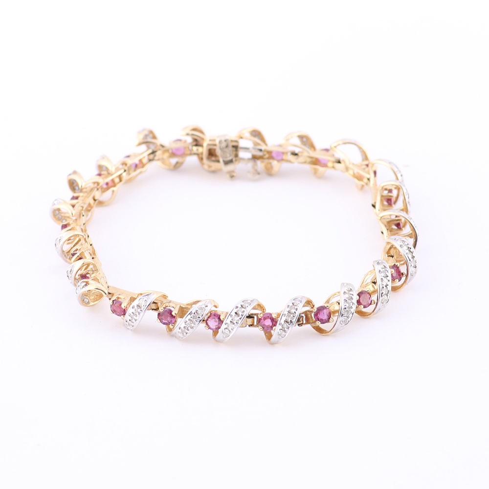 Pink Sapphire and Diamond 14K Gold Bracelet