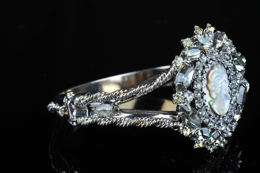 Vintage Hobé Silver Plated Cameo Bangle Bracelet