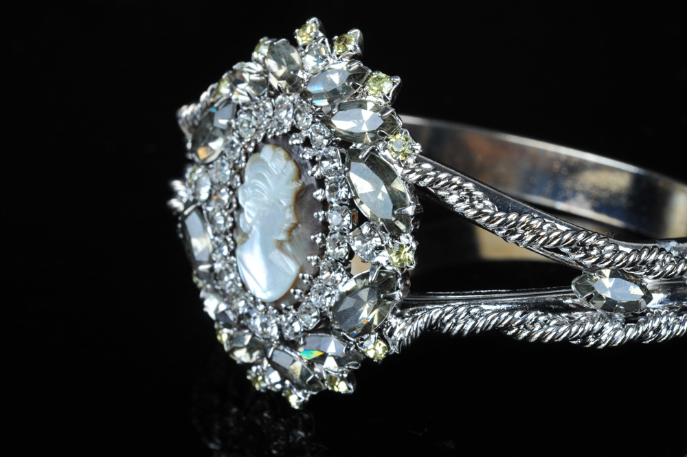 Vintage Hobé Silver Plated Cameo Bangle Bracelet