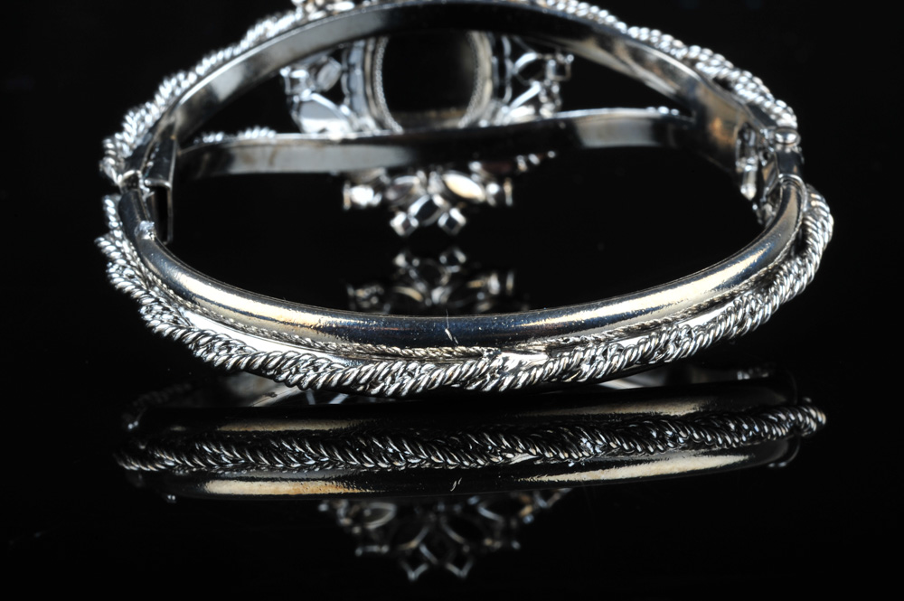 Vintage Hobé Silver Plated Cameo Bangle Bracelet