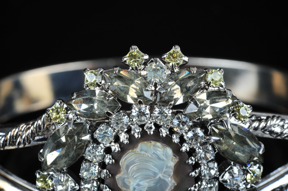 Vintage Hobé Silver Plated Cameo Bangle Bracelet