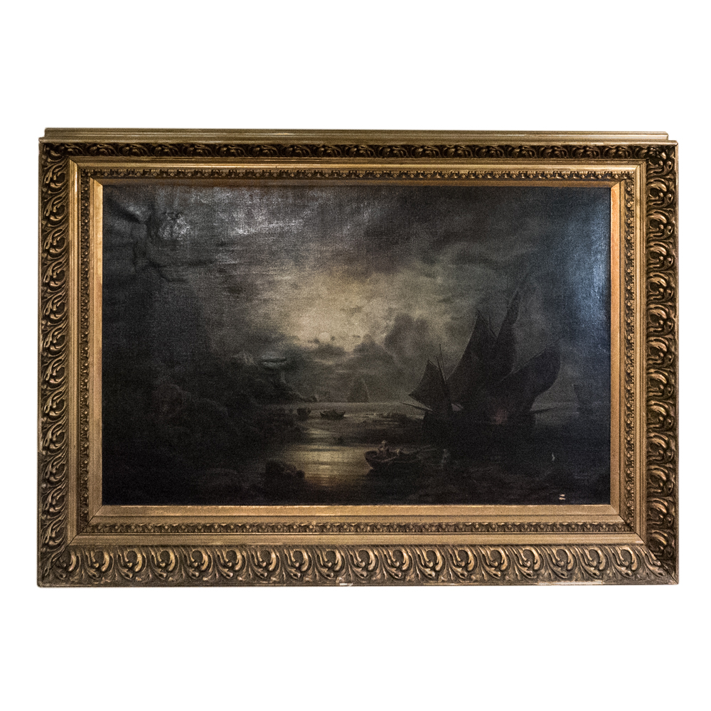 Original 19th Century Nocturne Seascape Oil Painting on Canvas
