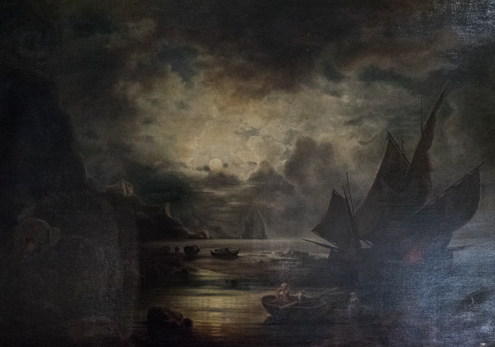 Original 19th Century Nocturne Seascape Oil Painting on Canvas