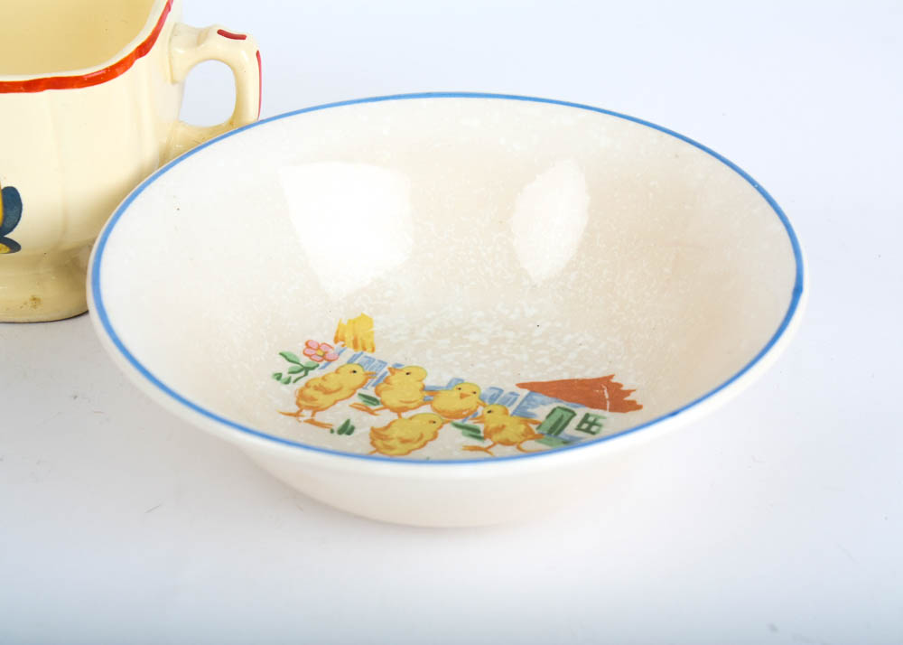 Vintage Homer Laughlin Fiesta "Go-Alongs" Tableware, Towel, and Laminated Paper Cut Outs