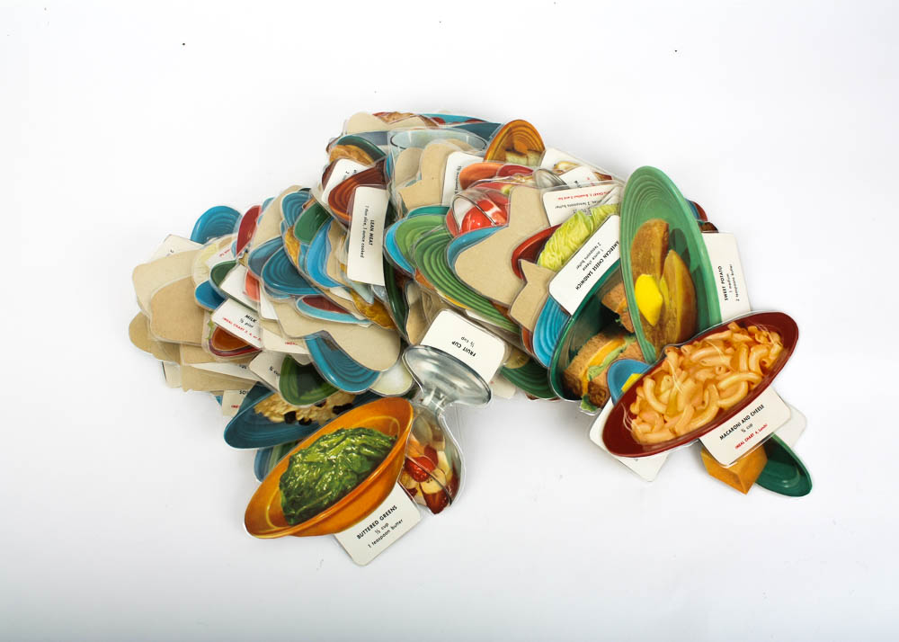 Vintage Homer Laughlin Fiesta "Go-Alongs" Tableware, Towel, and Laminated Paper Cut Outs