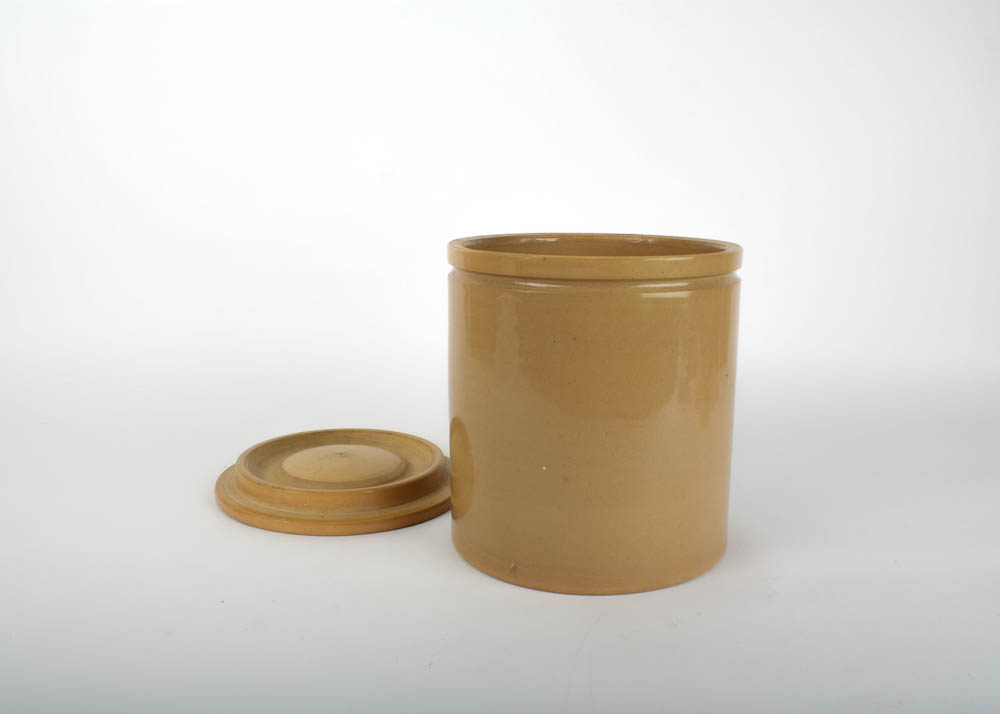 Antique Yelloware Lidded Crock