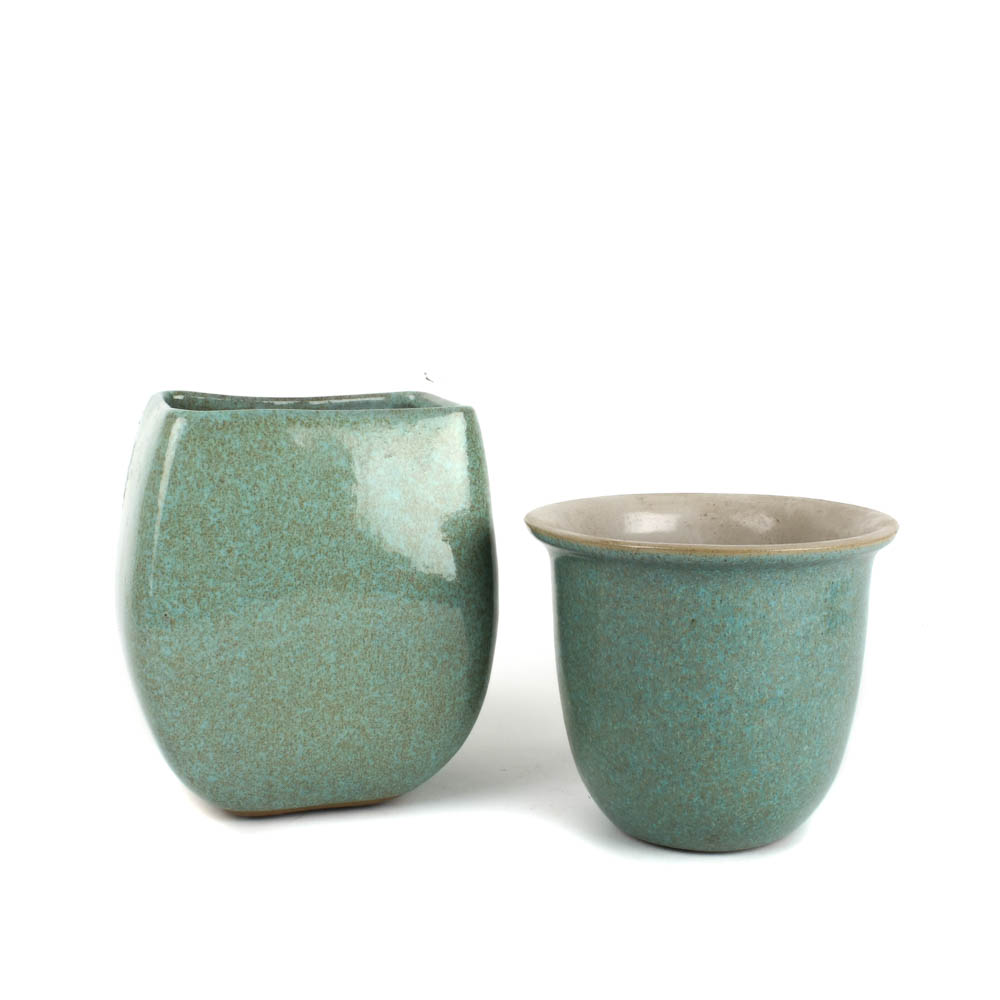 Vintage Glidden Pottery Vase and Planter in Speckled Turquoise