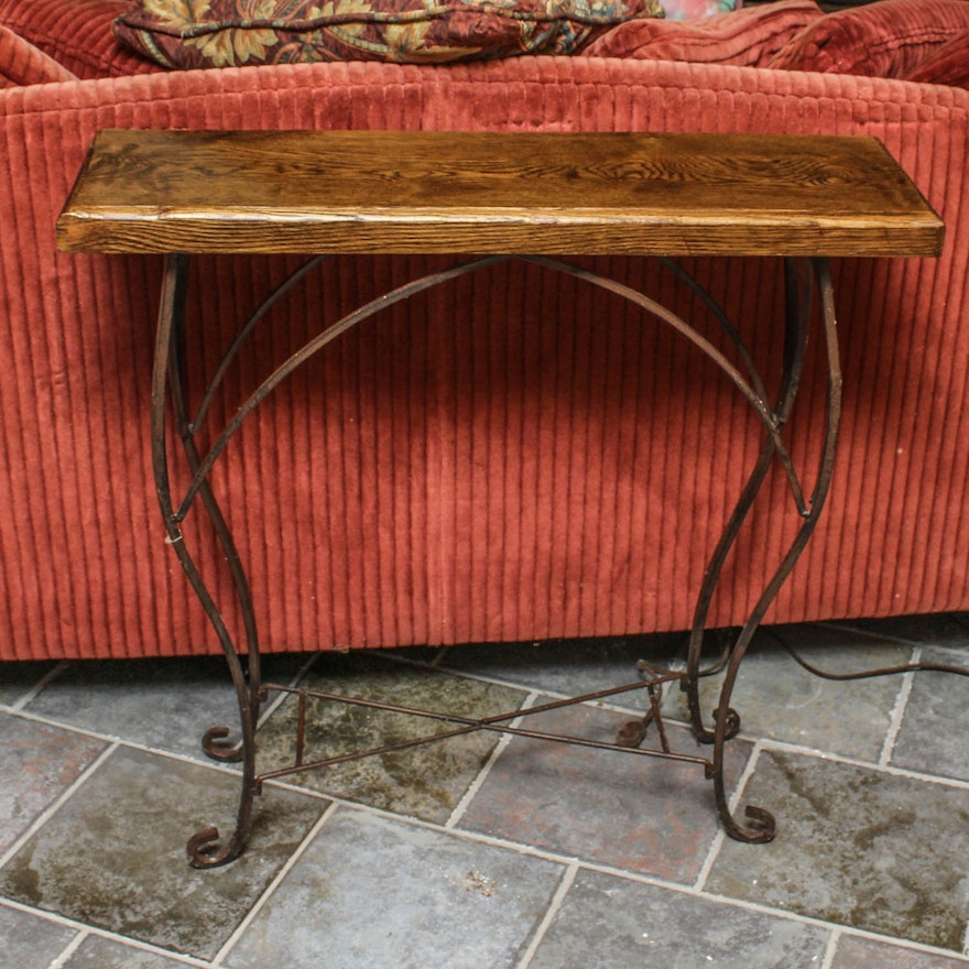 Rustic Wood and Wrought Iron Console Table