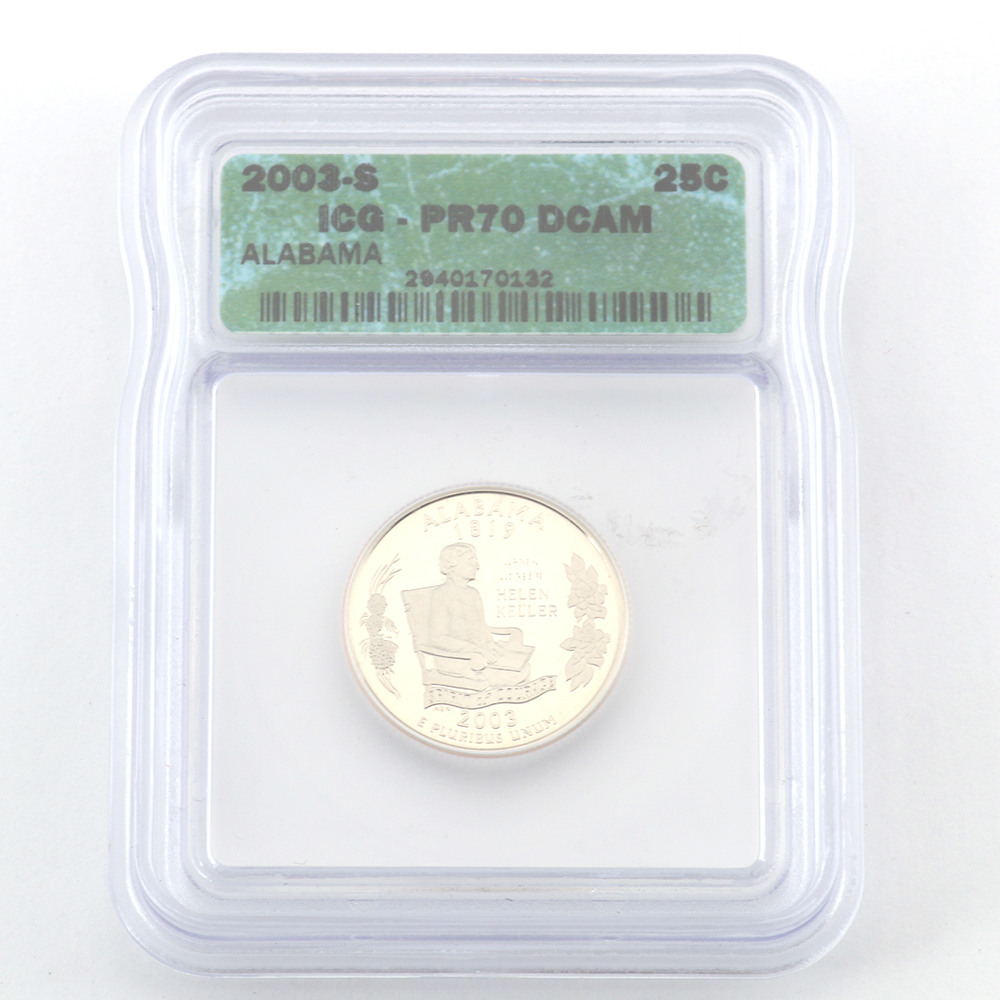 Encapsulated 2003 Graded Alabama Quarter Proof Coin