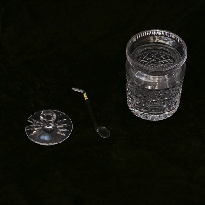 Cut Glass Jam Jar with Lid and Glass Spoon