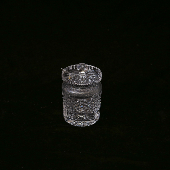 Cut Glass Jam Jar with Lid and Glass Spoon
