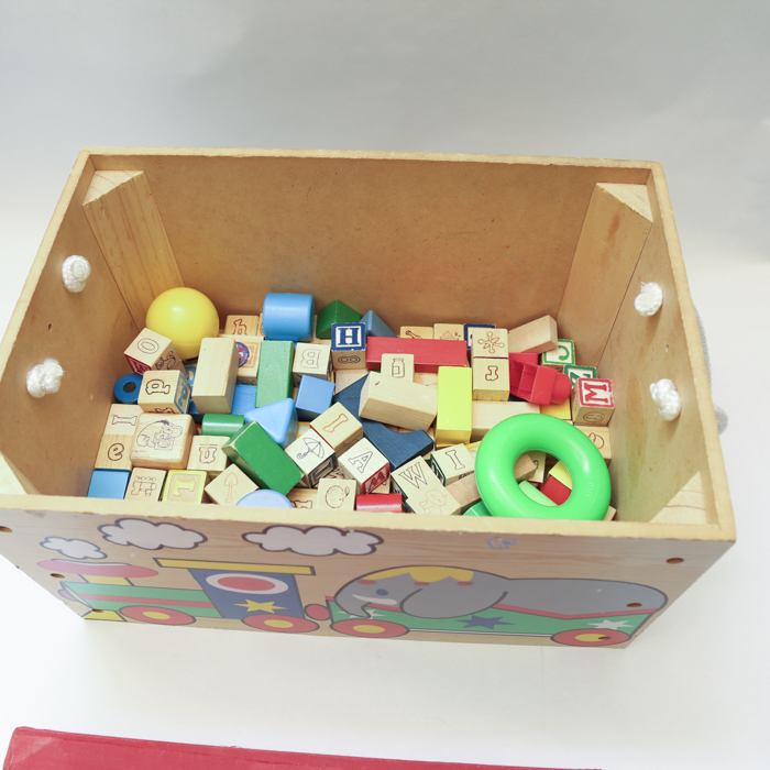 Children's Books and Toy Storage Bench with Play Blocks
