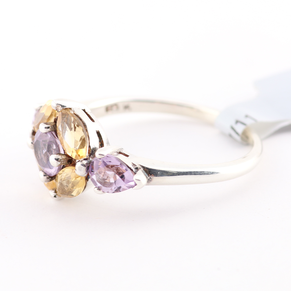 Sterling Silver Purple and Yellow Glass Ring