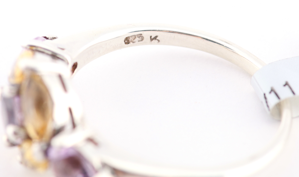 Sterling Silver Purple and Yellow Glass Ring