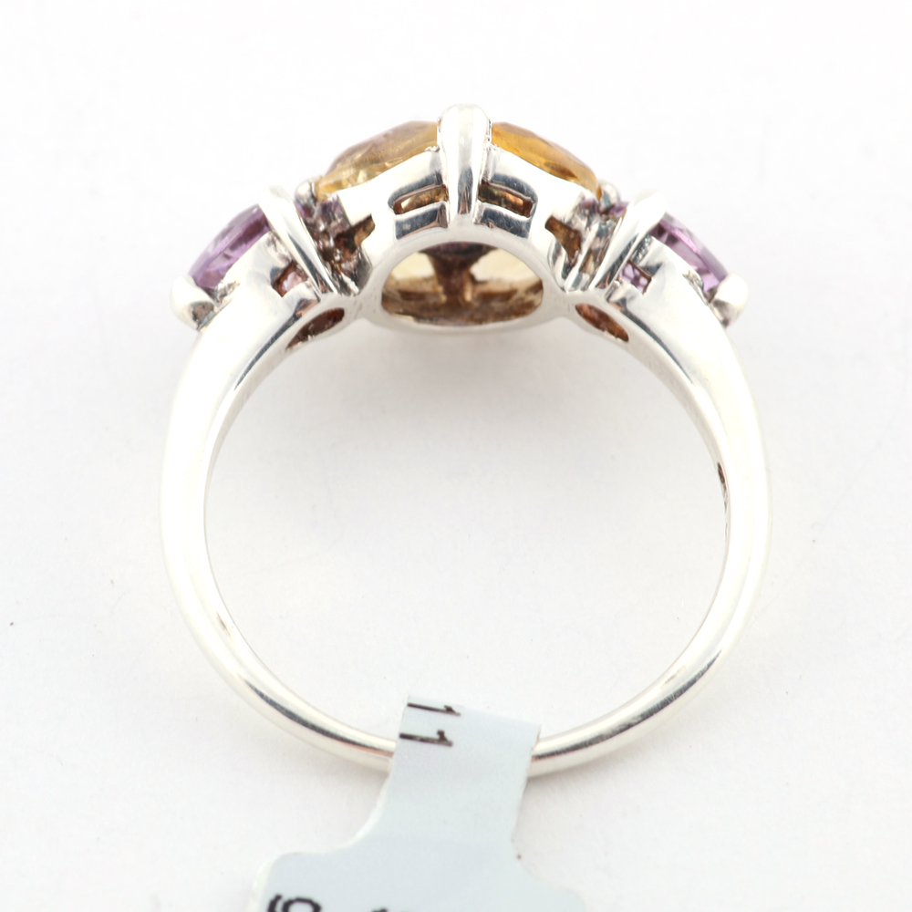 Sterling Silver Purple and Yellow Glass Ring