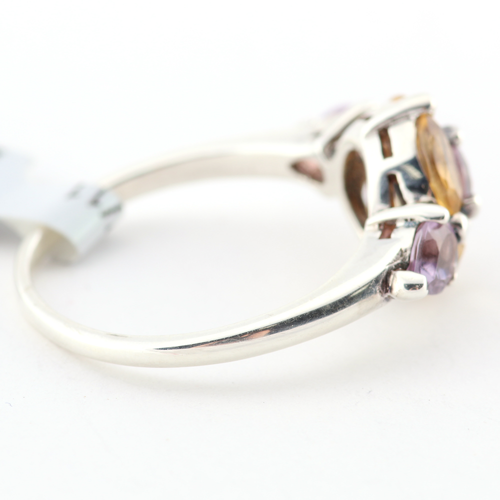 Sterling Silver Purple and Yellow Glass Ring