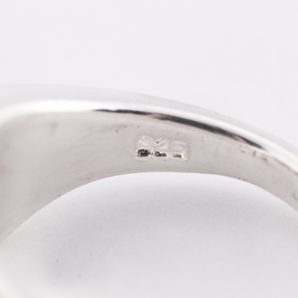 Sterling Silver Ring with White Stones and Synthetic Opal Inlay