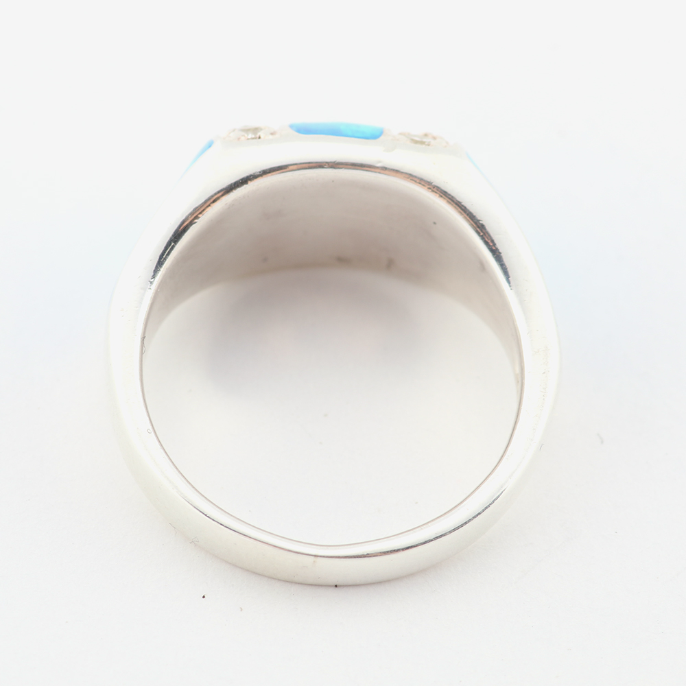 Sterling Silver Ring with White Stones and Synthetic Opal Inlay