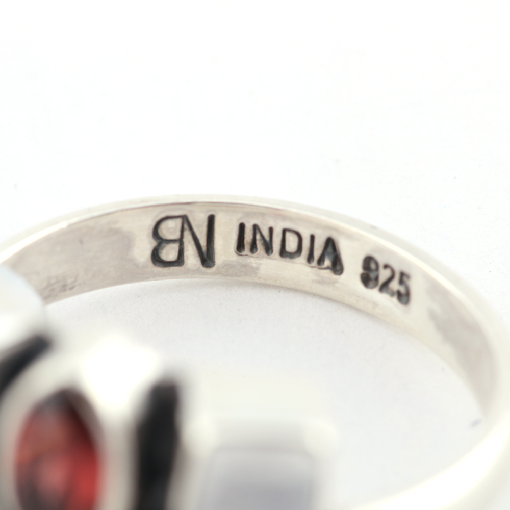 Sterling Silver Moonstone and Garnet Ring