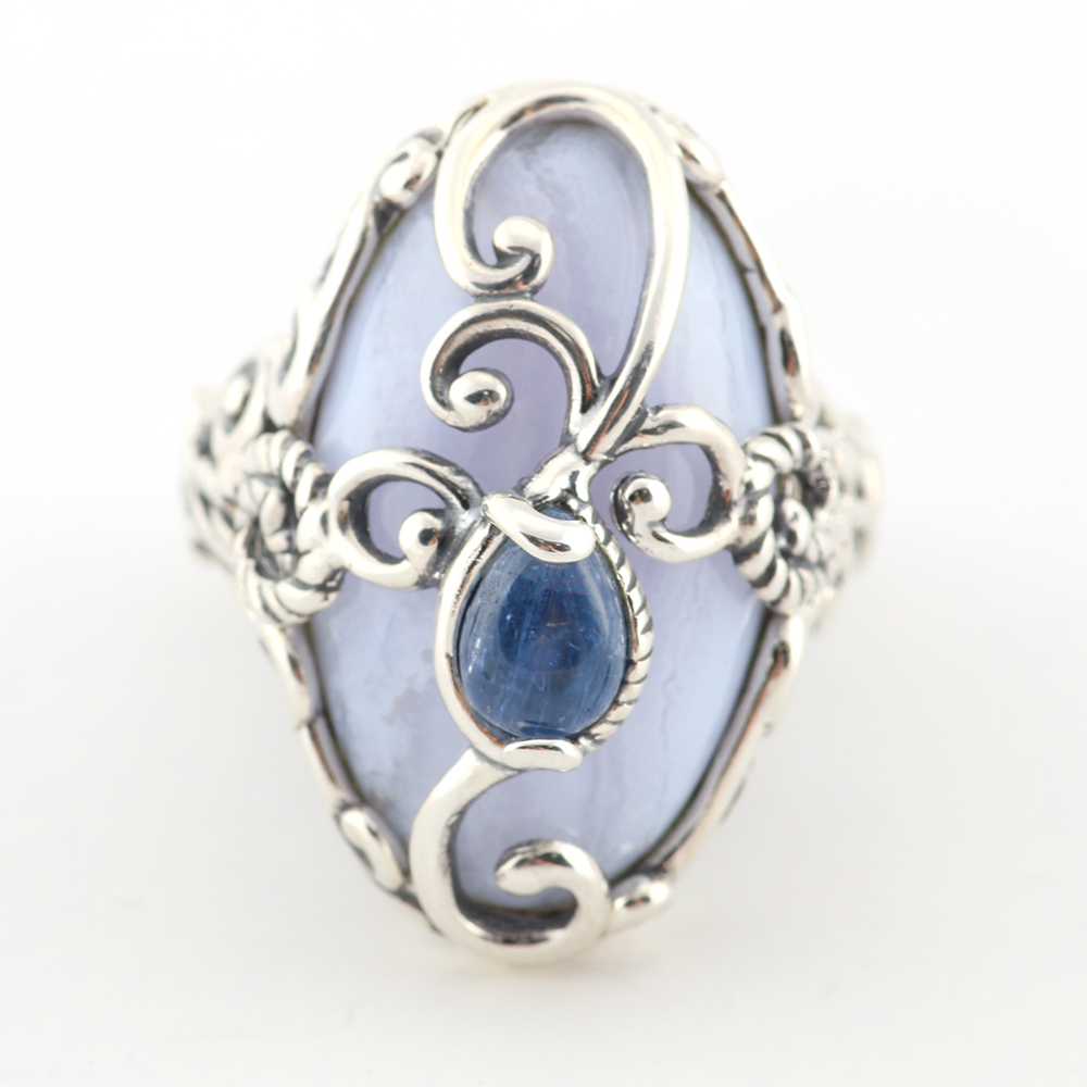 Sterling Silver Ring with Lilac and Blue Cabochons