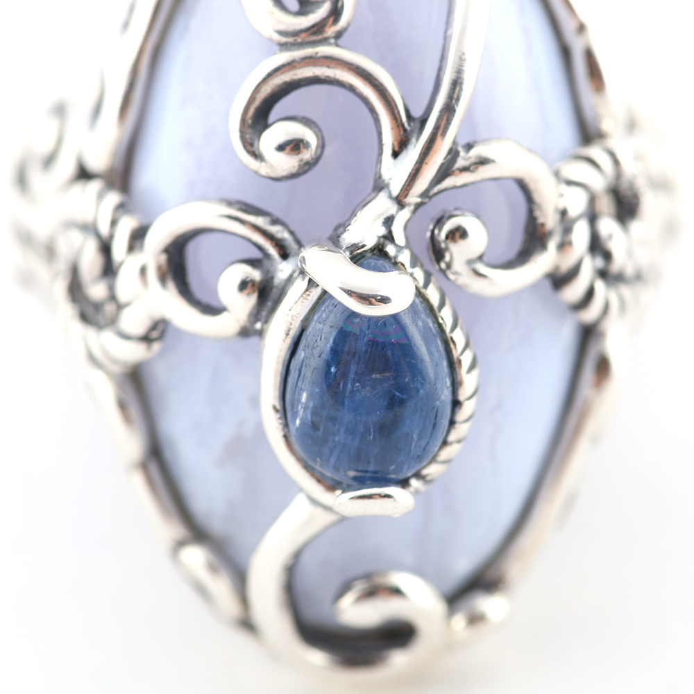 Sterling Silver Ring with Lilac and Blue Cabochons