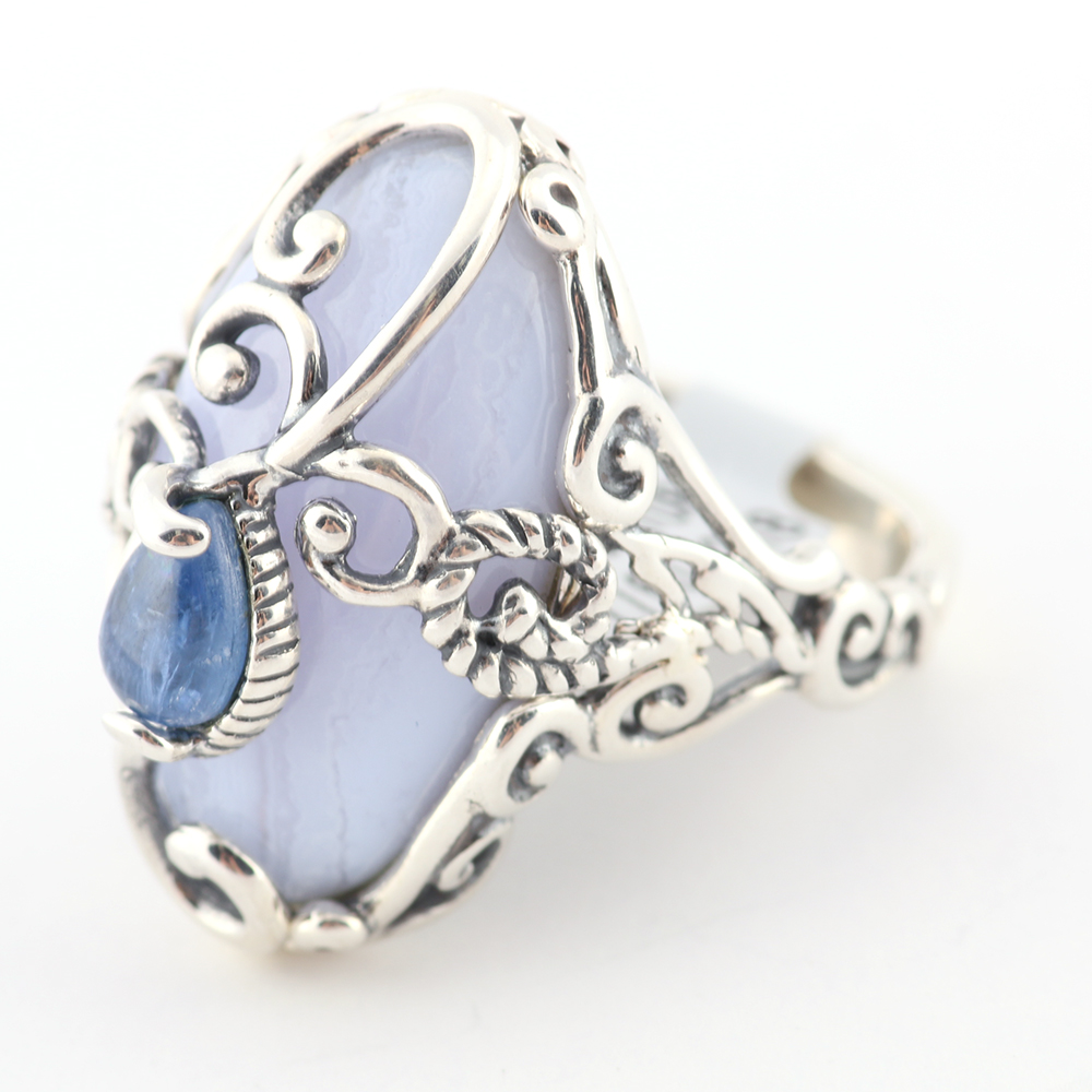 Sterling Silver Ring with Lilac and Blue Cabochons
