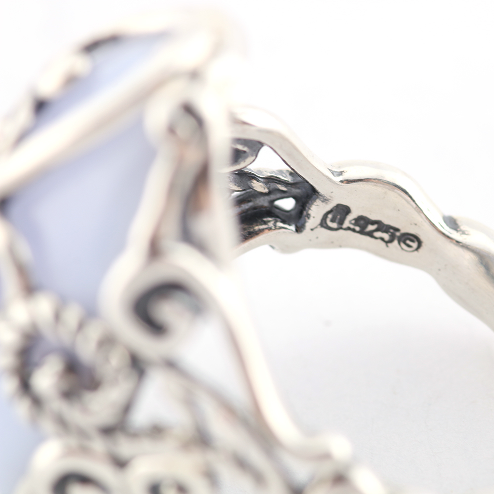 Sterling Silver Ring with Lilac and Blue Cabochons