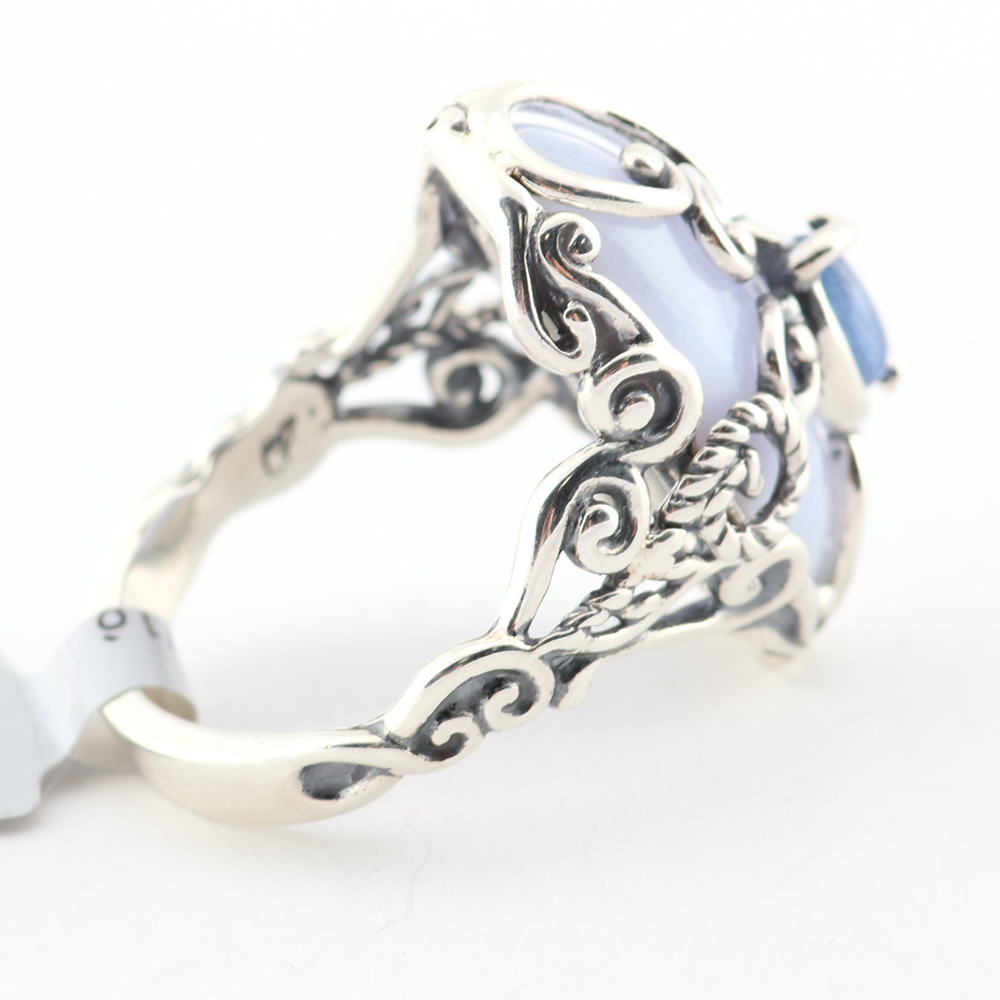 Sterling Silver Ring with Lilac and Blue Cabochons