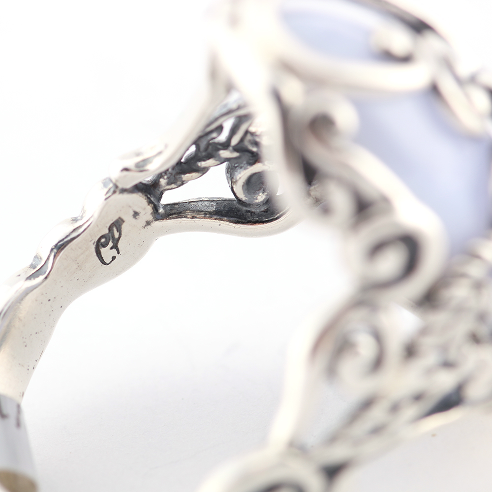 Sterling Silver Ring with Lilac and Blue Cabochons