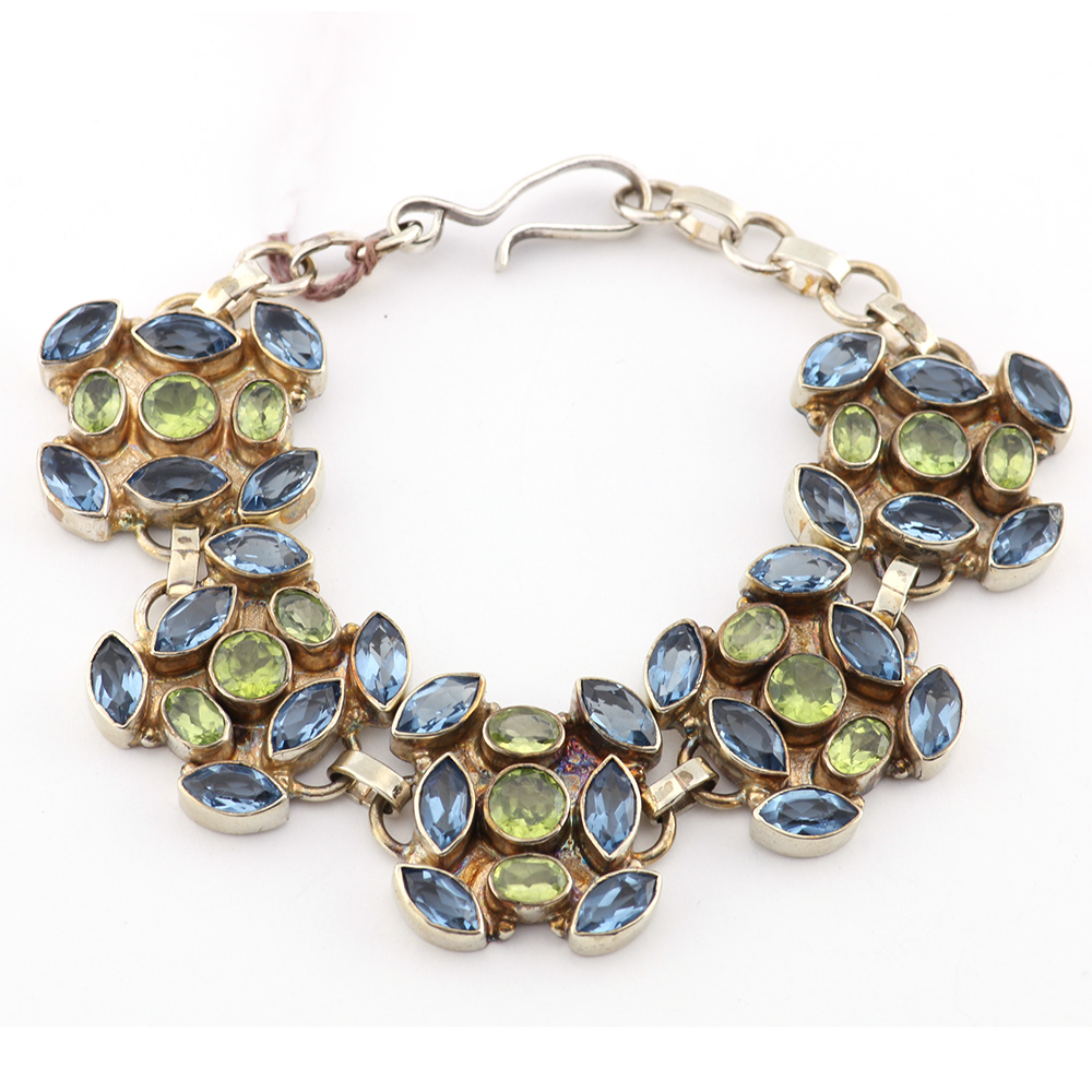 Sterling Silver Blue and Green Bracelet