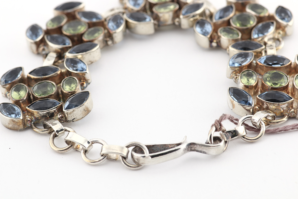 Sterling Silver Blue and Green Bracelet