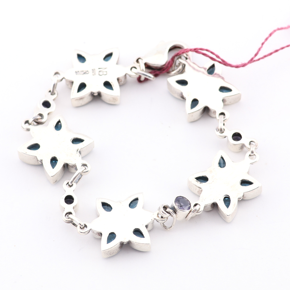 Sterling Silver Bracelet with Blue and Violet Glass Stones