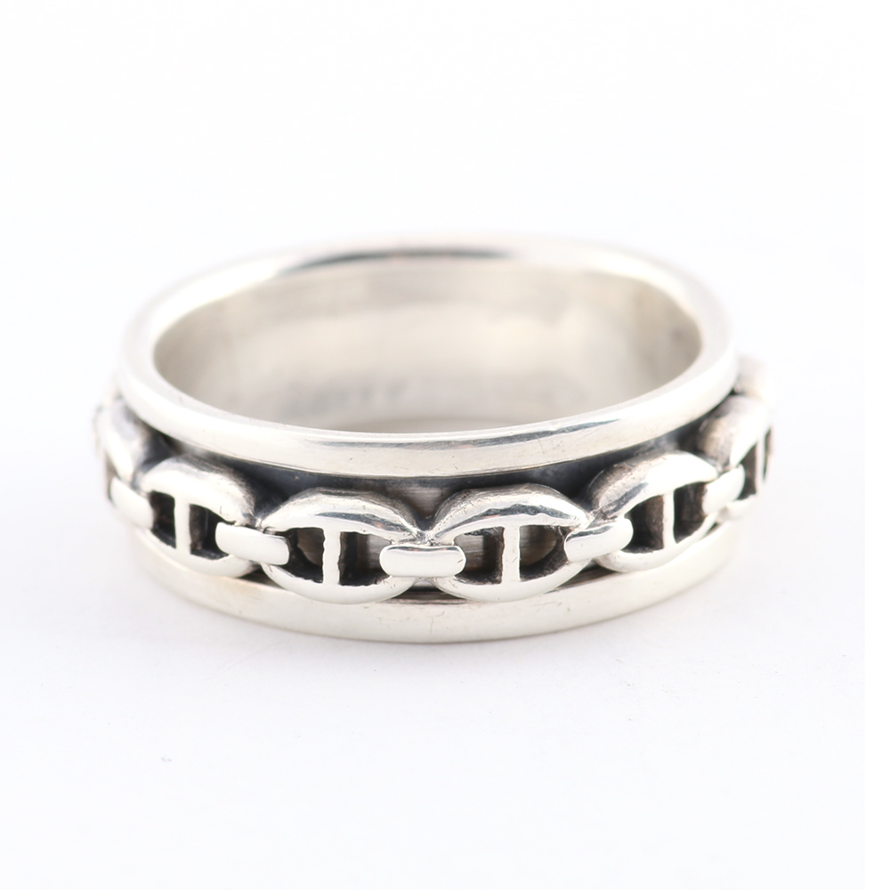 Sterling Silver Rotating Cable Chain Ring