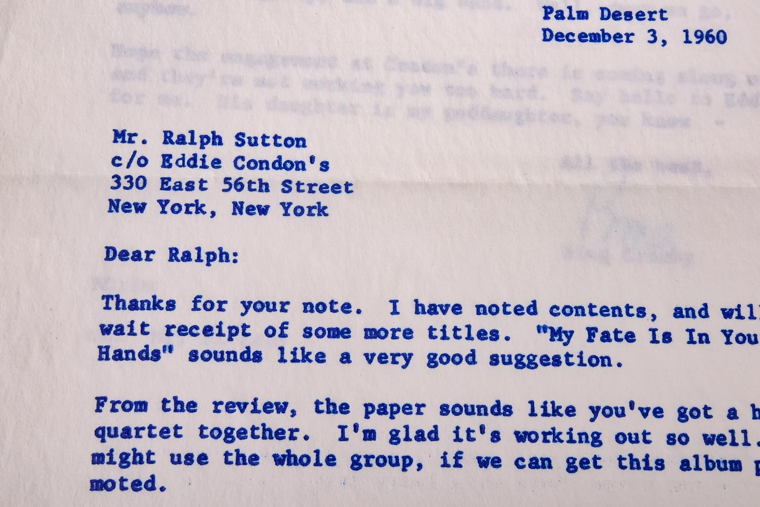 Bing Crosby Signed Letter