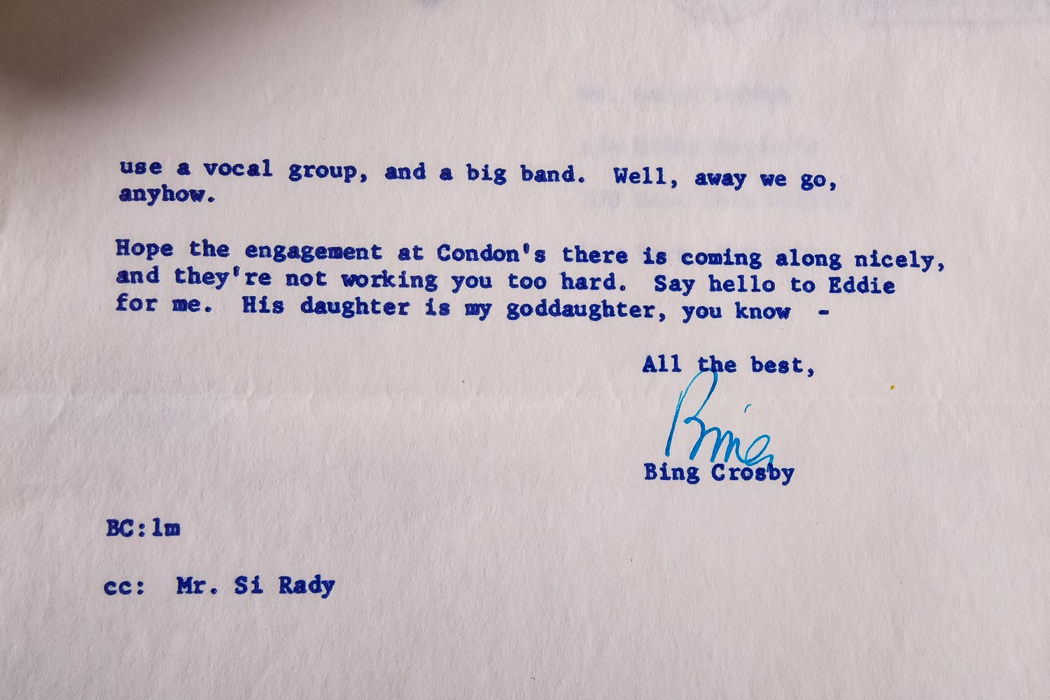 Bing Crosby Signed Letter