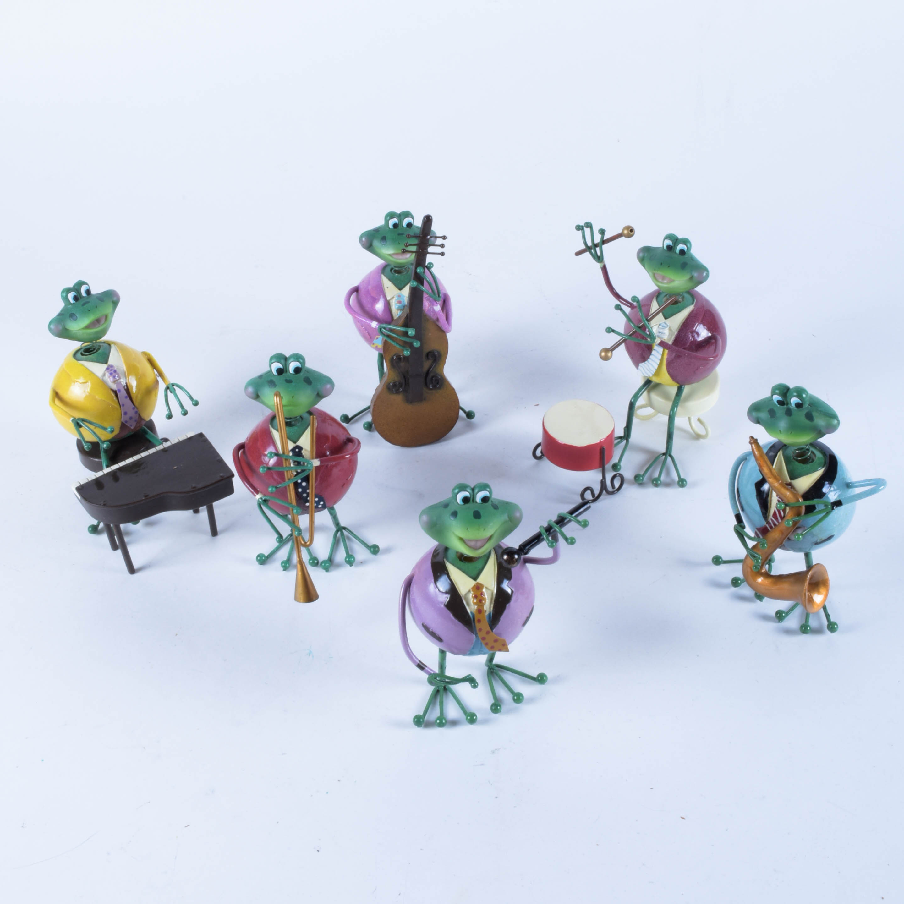 Grouping of Frog Musician Figurines