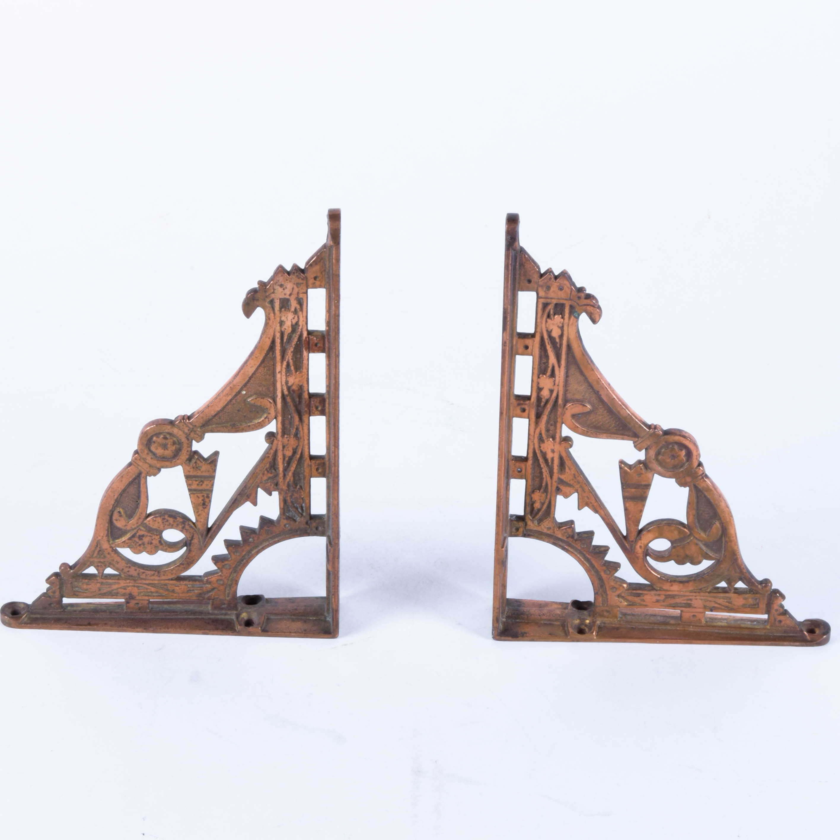 Pair of Eastlake  Shelf Brackets in Cast Iron with Copper Plating